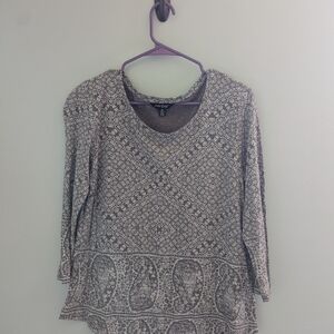 Lucky Brand Black and White Patterned Long Sleeve Top